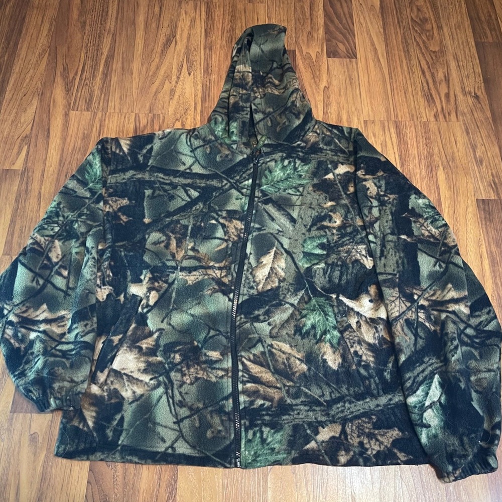 Trail Crest Camo Fleece Hoodie Mens XL Highland Timber Full Zip Hunting Jacket